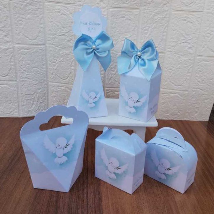 PEGUE E MONTE - Kit Festa Personalizados  BATISMO/BATIZADO MENINO AZUL Lembrancinhas Caixinhas para Aniversário