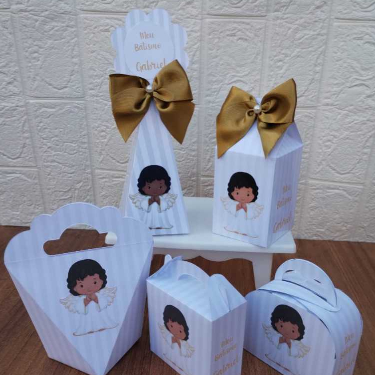 PEGUE E MONTE - Kit Festa Personalizados  BATISMO/BATIZADO DOURADO MENINO Lembrancinhas Caixinhas para Aniversário