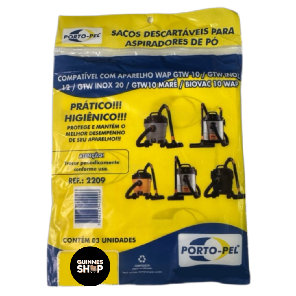 Sacos Descartáveis Aspirador WAP GTW10, GTW INOX 12, GTW10 MARÉ BIOVAC 10/ 1, 3 ou 6 Sacos