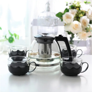Conjunto De Jarra 1,1L Com Infusor E Xícaras 150mL Para Chá 5 Peças Vidro e Plastico em Oferta na Shopee
