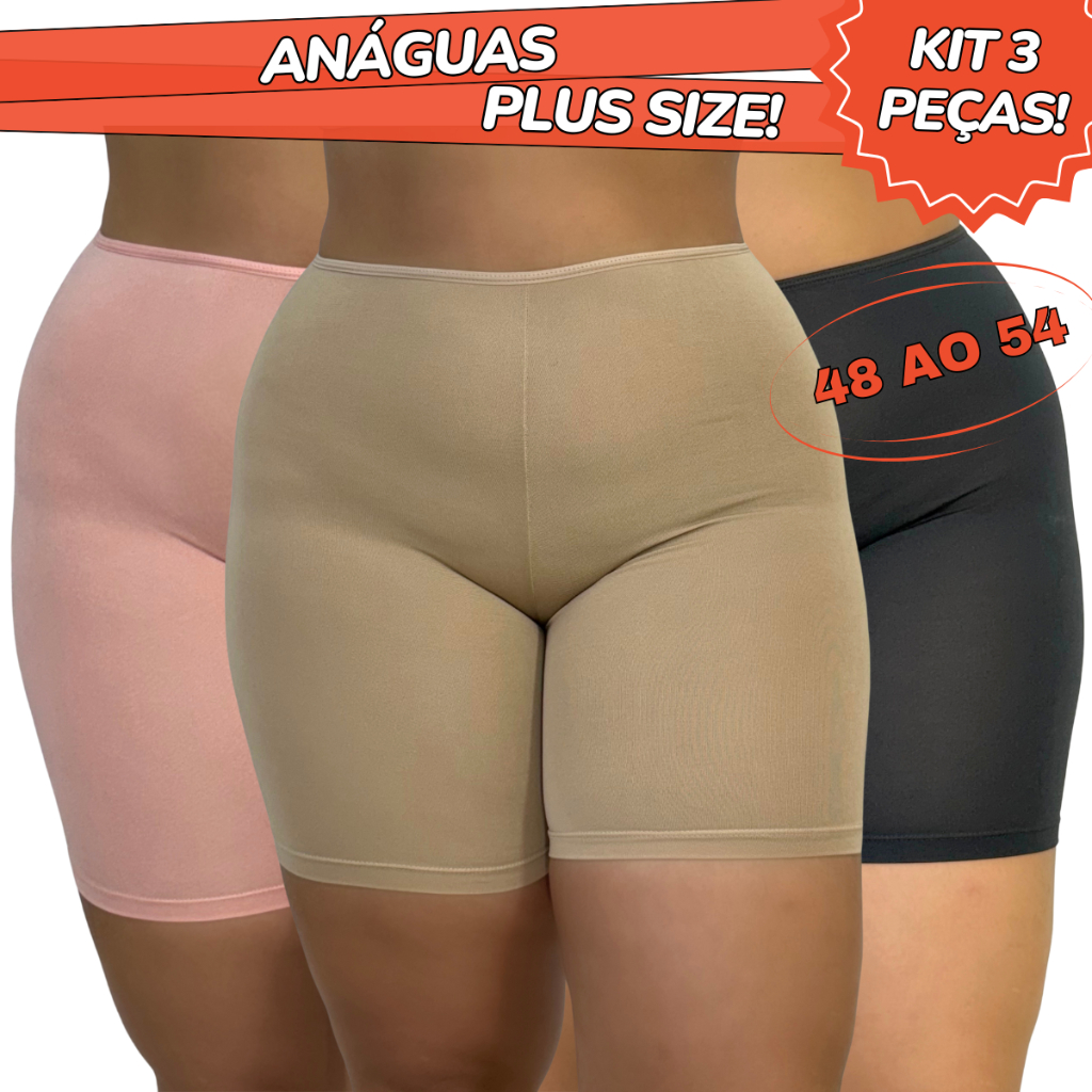 KIT3 Segunda Pele Plus Size Short Anagua