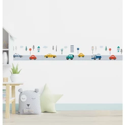 Faixa Adesiva Decorativa Infantil Carrinhos Pista Papel de Parede Quarto Menino Carro
