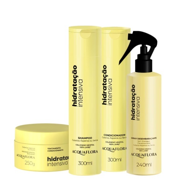 Kit Acquaflora Hidratação Intensiva – Shampoo 300ml + Condicionador 300ml + Máscara Capilar 250g + Spray Desembaraçante