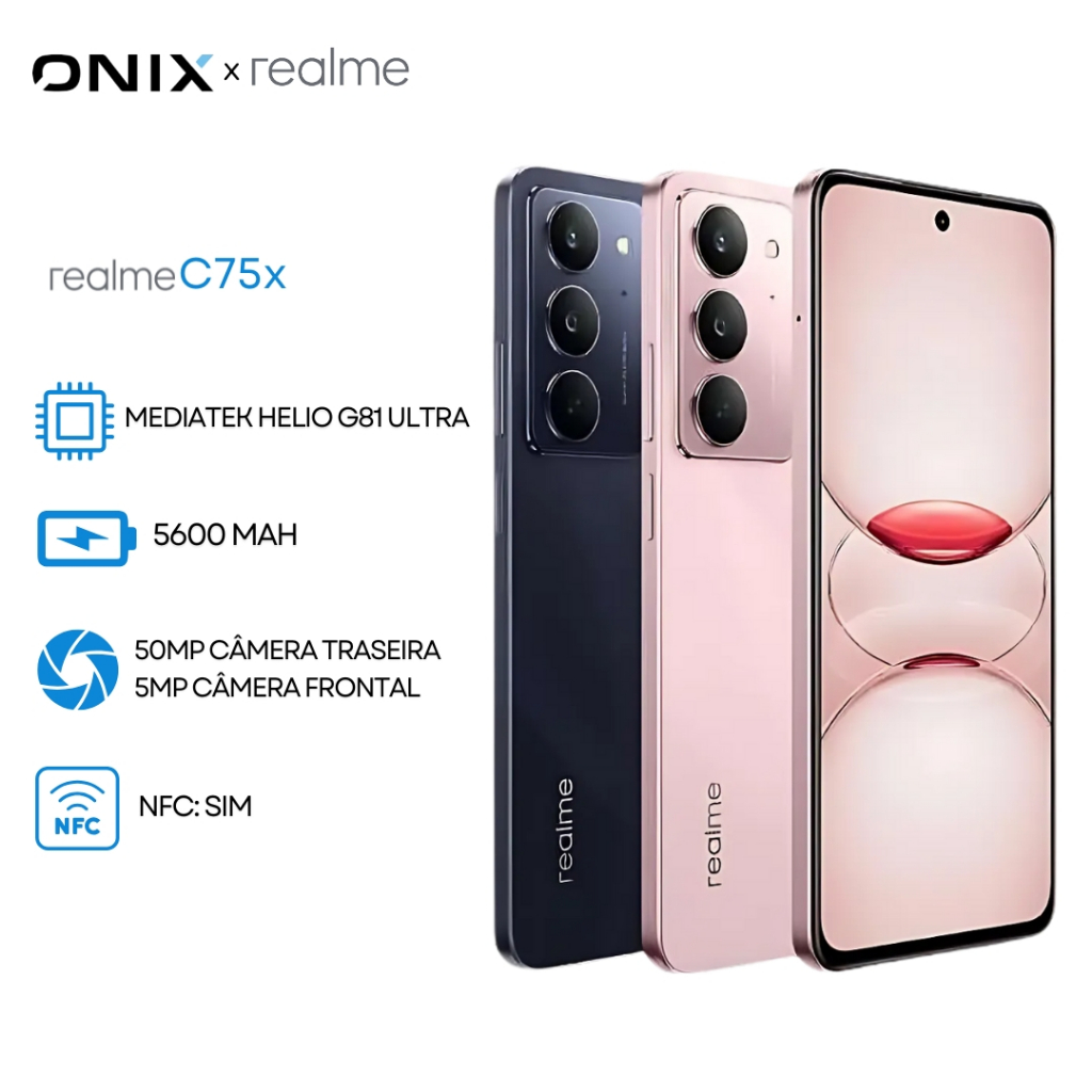 Realme C75x 4G 256GB Armazenamento, 8GB RAM, Câmera 50MP, Processador Mediatek Hélio G81 Ultra, Versão Global
