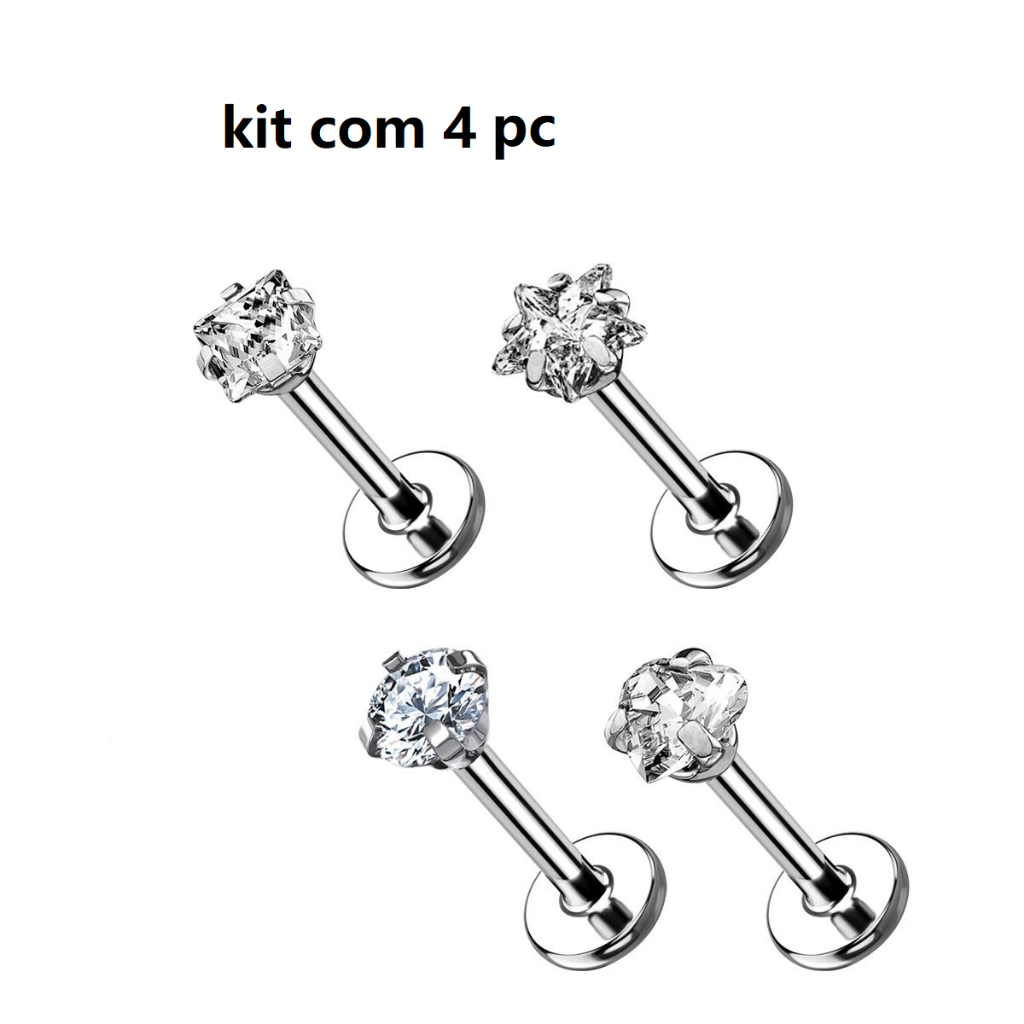 1 ou Kit 2/4  Piercing Labert Aço  Zirconia Coração/Estrela , Helix/Tragus/Conch