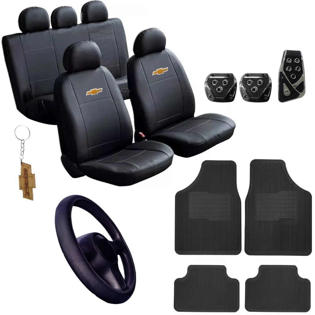 Kit Capa Banco Carro Volante Pedaleira Tapete Corsa Celta Classic Onix Prisma