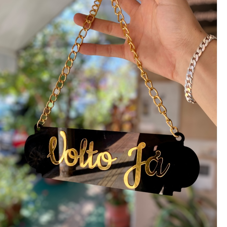 PLACA ABERTO E VOLTO JA EM ACRILICO ESPELHADO