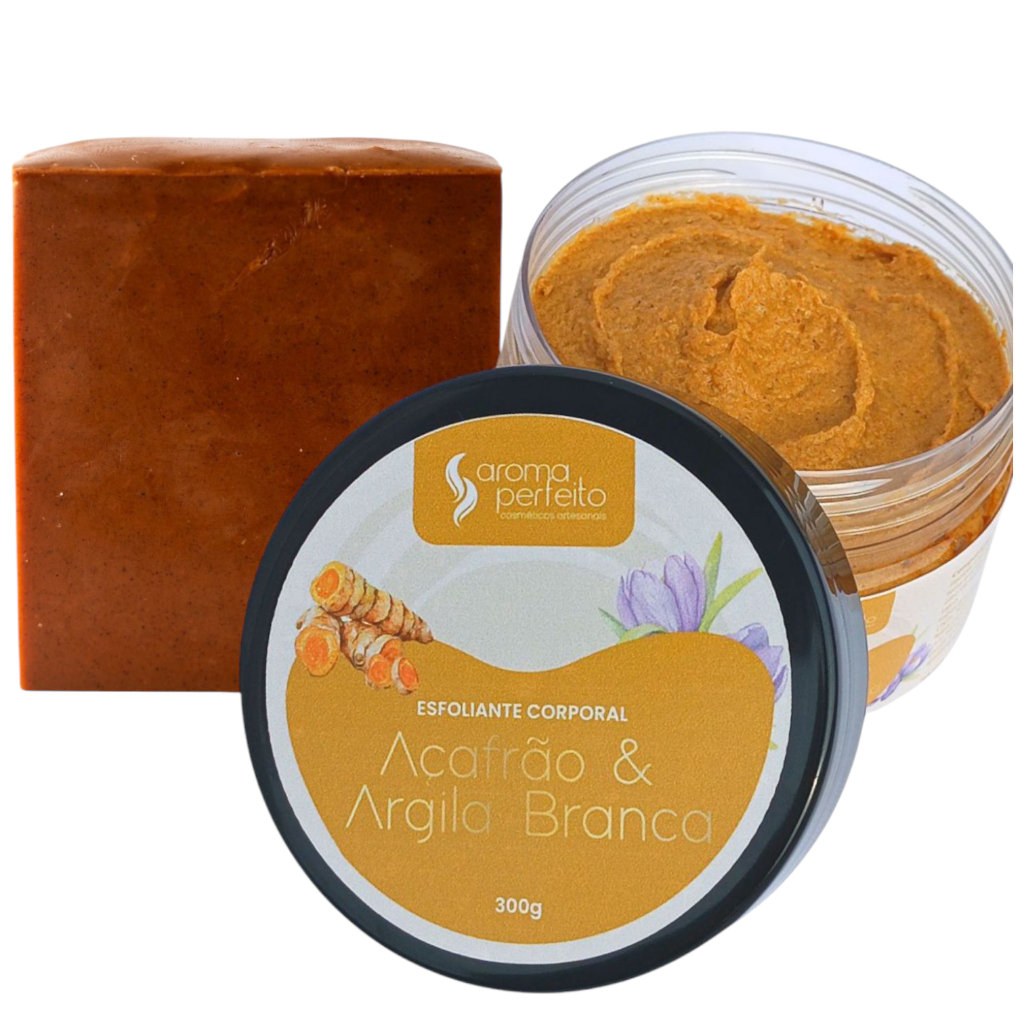 Kit de Açafrão com Argila Branca (1 Esfoliante e 1 Sabonete em barra) em Oferta na Shopee