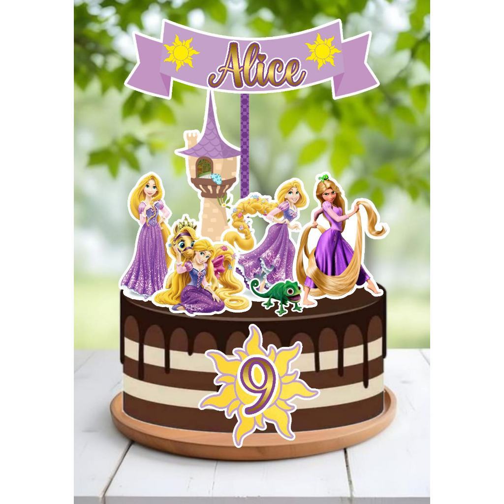 Envio em até 24h Topo Topper de Bolo Decoração De Bolo Enfeite Rapunzel Enrolados Personalizado