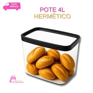 Pote Hermético  4 Litros Para Alimentos Para Pão Arroz Ração Grãos Mantimentos Empilhável