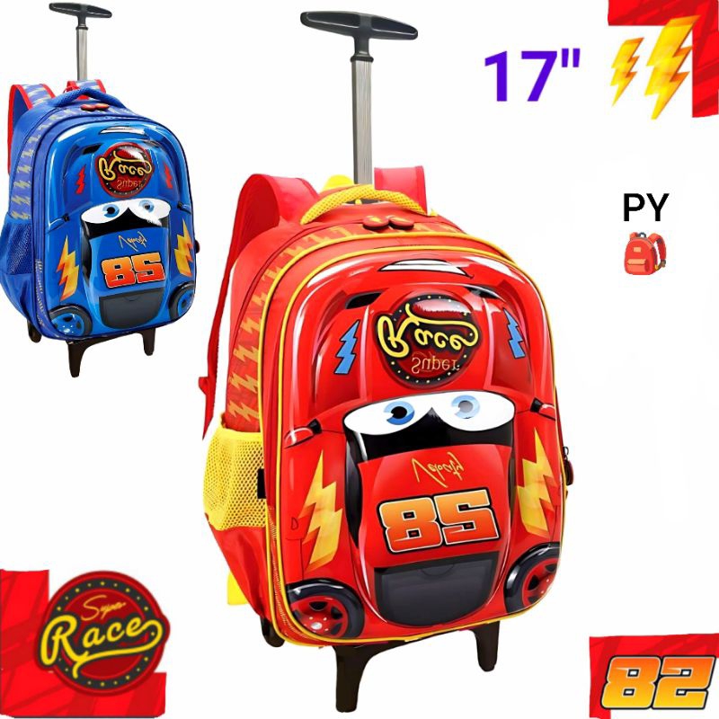 Mochila De Carrinho Escolar Reforçada Mínino Tamanho 17 3D Alto Relevo Grande Carro 4908