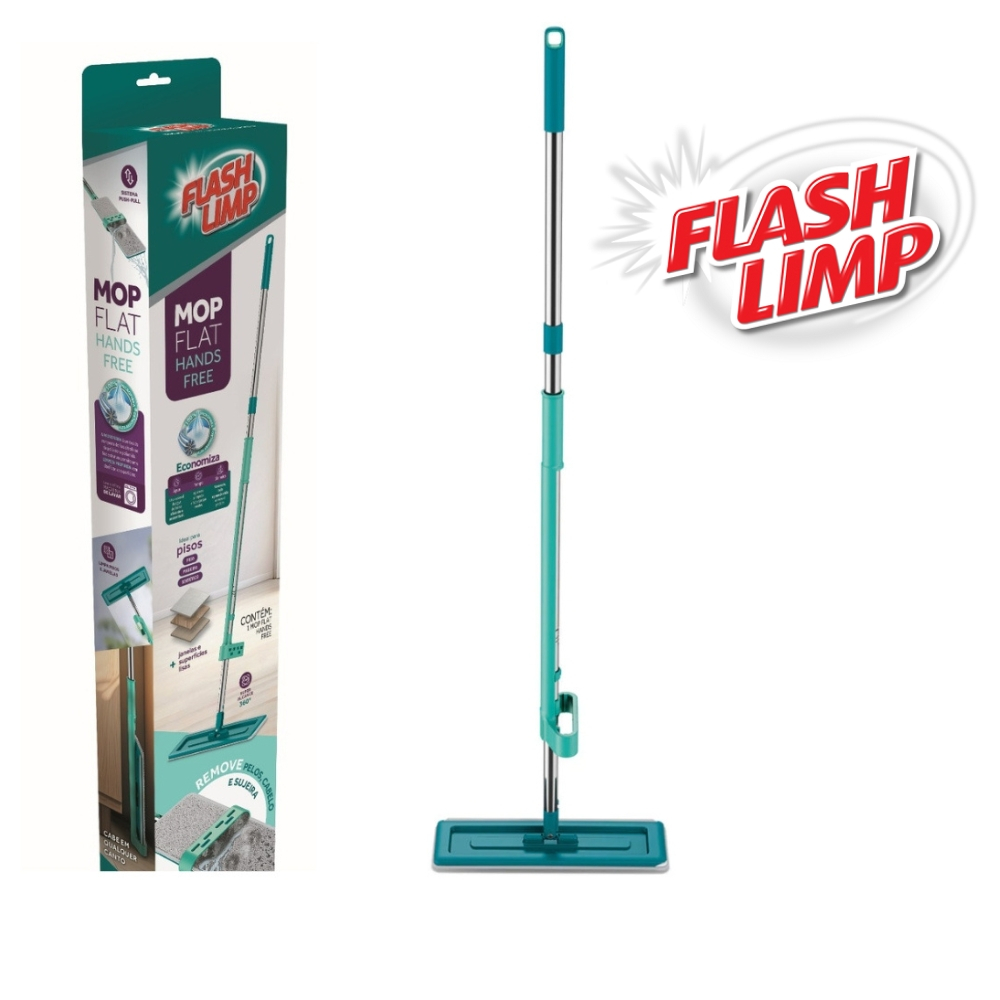 Mop Flat Hands Free 2 em 1 Lava e Seca Microfibra Flash Limp MOP2468 em Oferta na Shopee