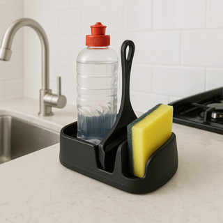 Porta Detergente Moderno com Rodinho de Pia – Suporte Organizador de Cozinha