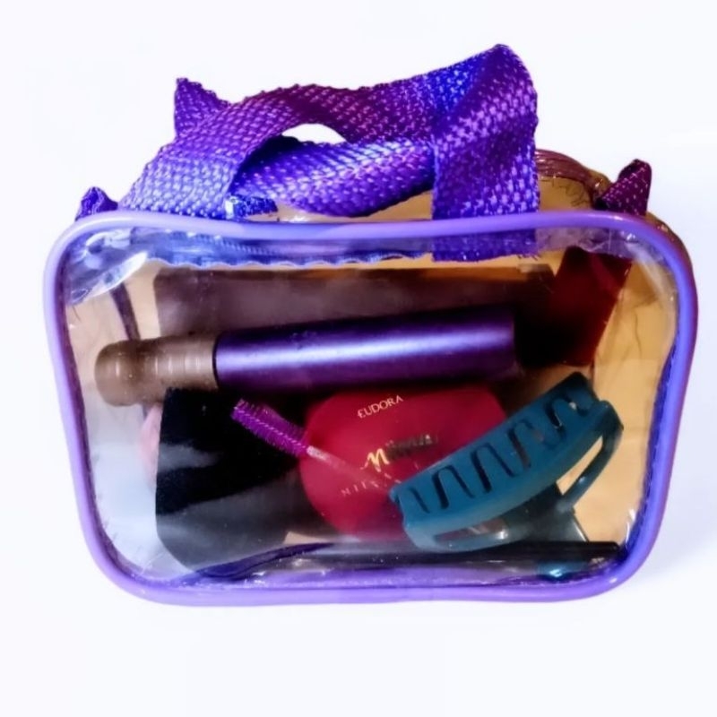 kit 05 Necessaire mini tipo cristal com alça organizadora de maquiagem 15x12cm