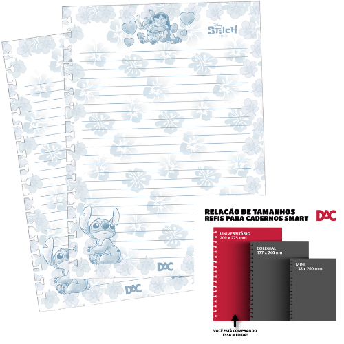 Refil Caderno Smart Stitch Folhas Decorado 48 fls DAC Refil Caderno Universitario Refil Caderno Colegial Refil Caderno