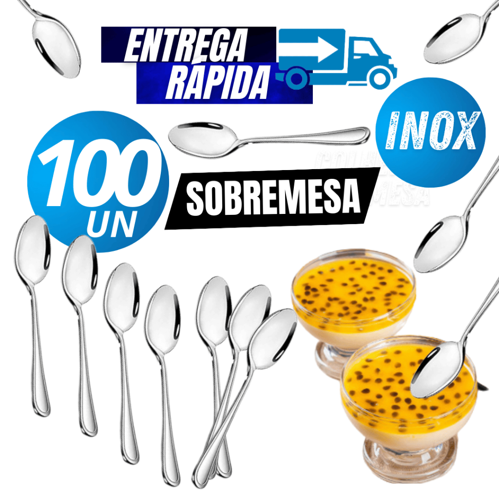 Conjunto Kit 100/50/40/20  Talher Em Inox de Sobremesa  Colher Para Doces Sorvete Cozinha Restaurante