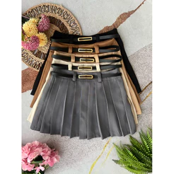 Saia shorts plissada alfaiataria feminina com cinto