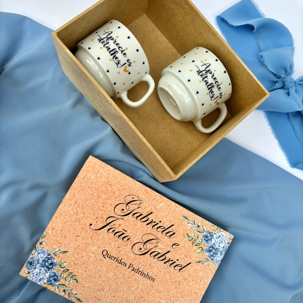 Caixa para Padrinhos de Casamento Personalizada MDF - Cabe Xícaras