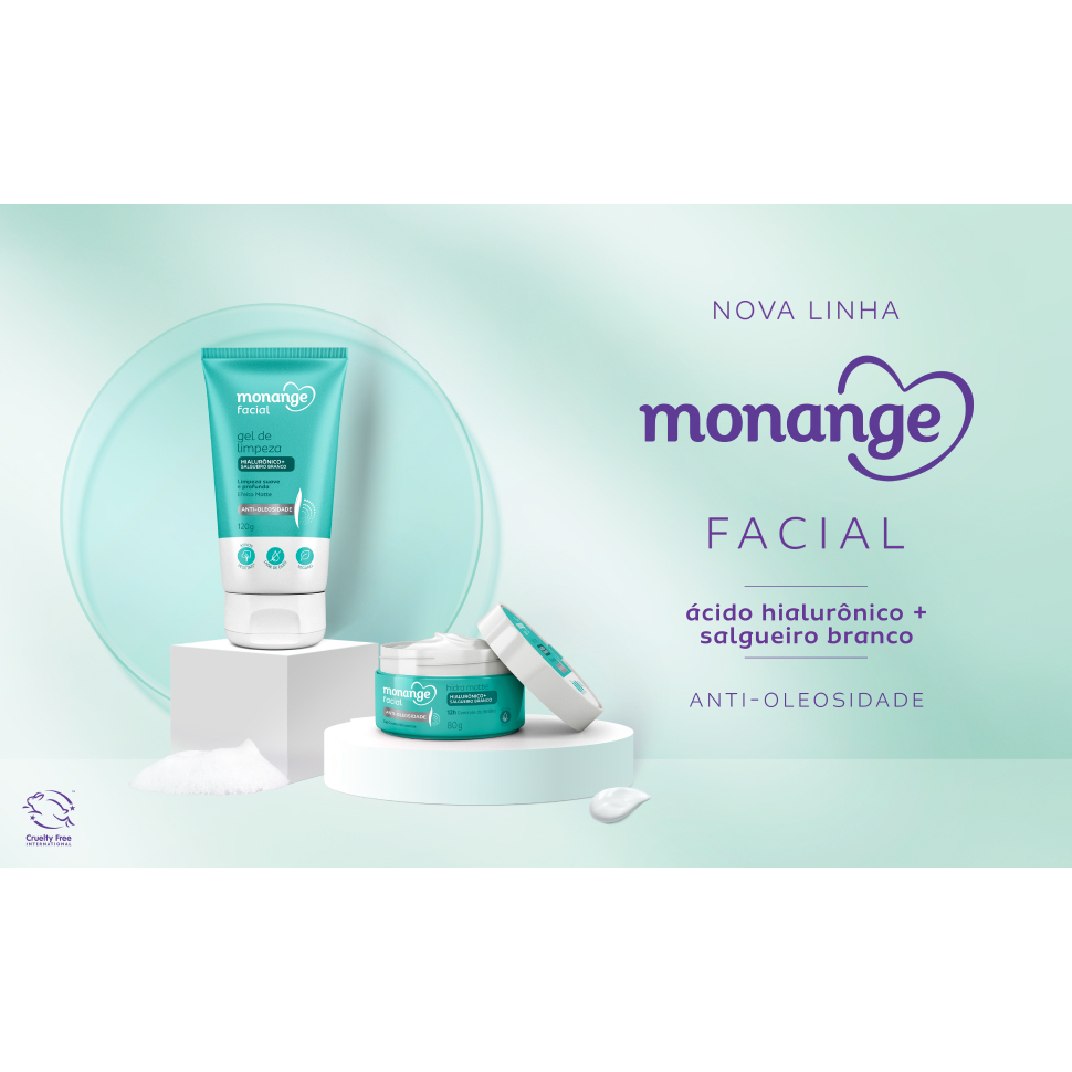 KIT MONANGE FACIAL ANTI-OLEOSIDADE GEL DE LIMPEZA+GEL CREME HIDRATANTE HIALURÔNICO