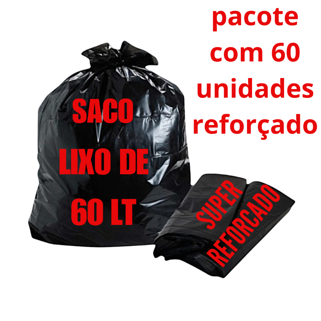 kit de saco  Lixo de  60 Litros Preto Reforçado  pacote c/ 60 Unidades Barato na promoção