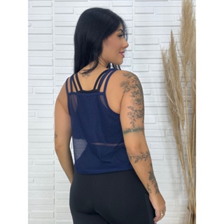 Camiseta Tule Alcinha Cropped Academia Fitness Transparente em Oferta na Shopee