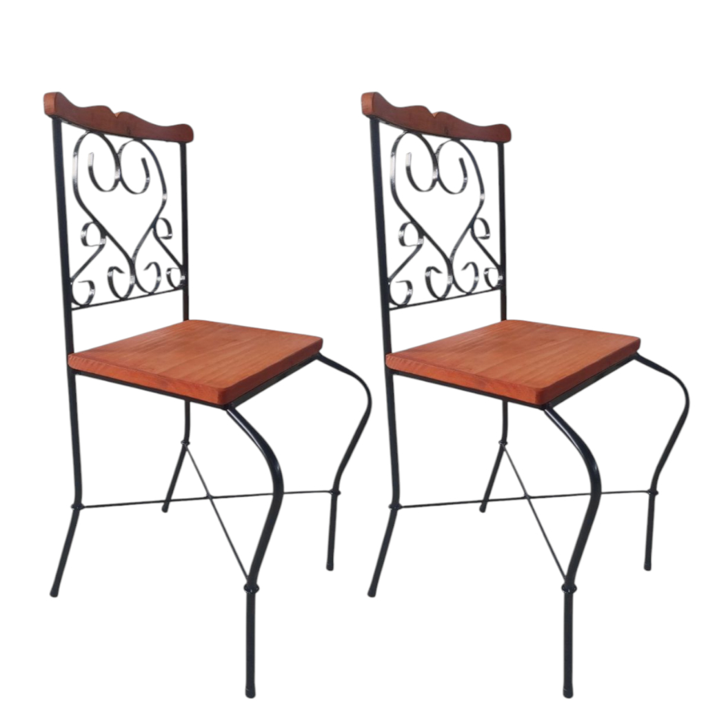 Kit 2 cadeiras de jantar em ferro e madeira super resistente e aconchegante para cozinha oferta