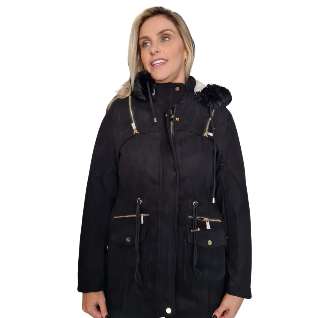 Jaqueta Casaco Feminina Forrado Pelinho COM Bolso Touca Parka Para Inversno em Oferta na Shopee