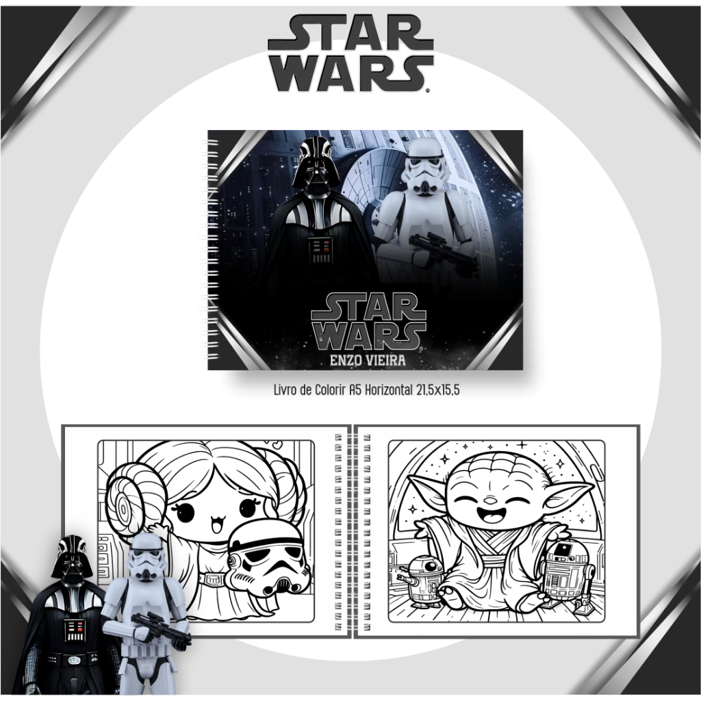 Livro de Colorir STAR WARS Capa HOLOGRÁFICA 50 folhas 180G COM PERSONALIZAÇÃO ENVIO NO MESMO DIA