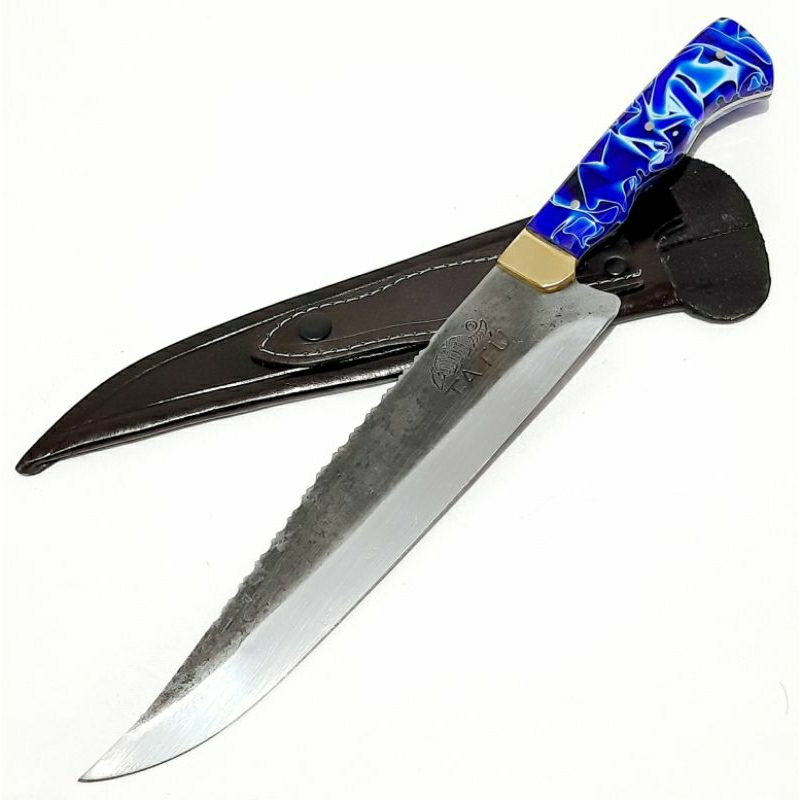 Faca Artesanal Tatu 10" Disco Arado Temperado Cabo Azul com Bainha Couro em Oferta na Shopee