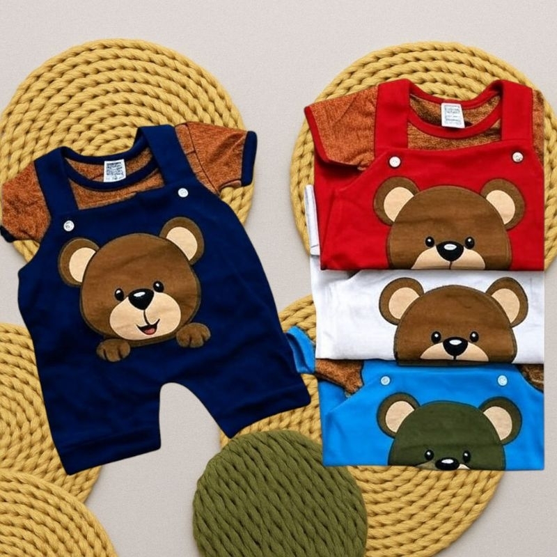 Conjunto Macacão Jardineira + Camiseta Ursinho Bebê Menino em Oferta na Shopee