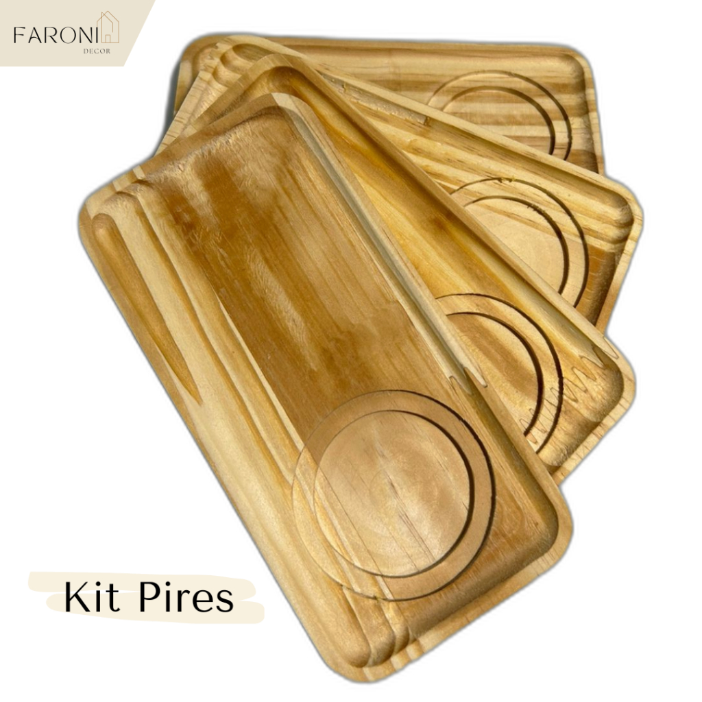 Kit Pires de Madeira Retangular para Xícara Café e Chá Porta Biscoito Mesa Posta Cantinho do Café