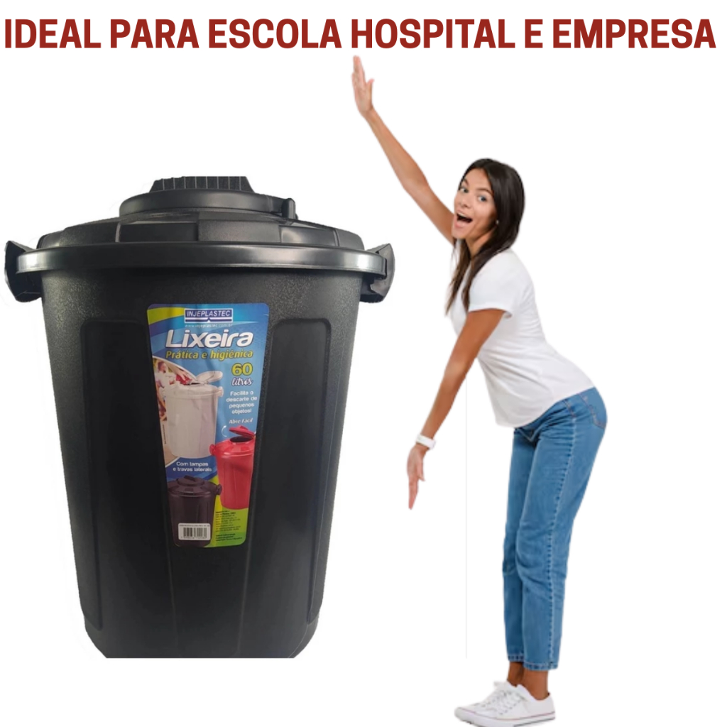 Lixeira 60L com Tampas e Travas Laterais Casa Condomínios Empresas Clinicas Hospital Coleta Seletiva