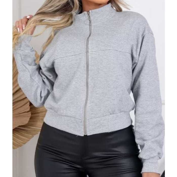 Casaco Moletom de frio Feminina Com Ziper cropped  Liso Várias Cores 2025 em Oferta na Shopee