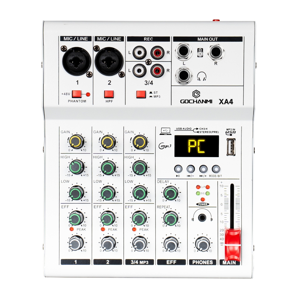 Mesa de Som Gochanmi XA4 DJ Mixer 4 Canais ,Profissional Placa De Som, Console De Computador, 48V,Bluetooth 110/220v em Oferta na Shopee