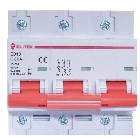 Disjuntor Tripolar 70A,80A,100A,125A. Elitek.