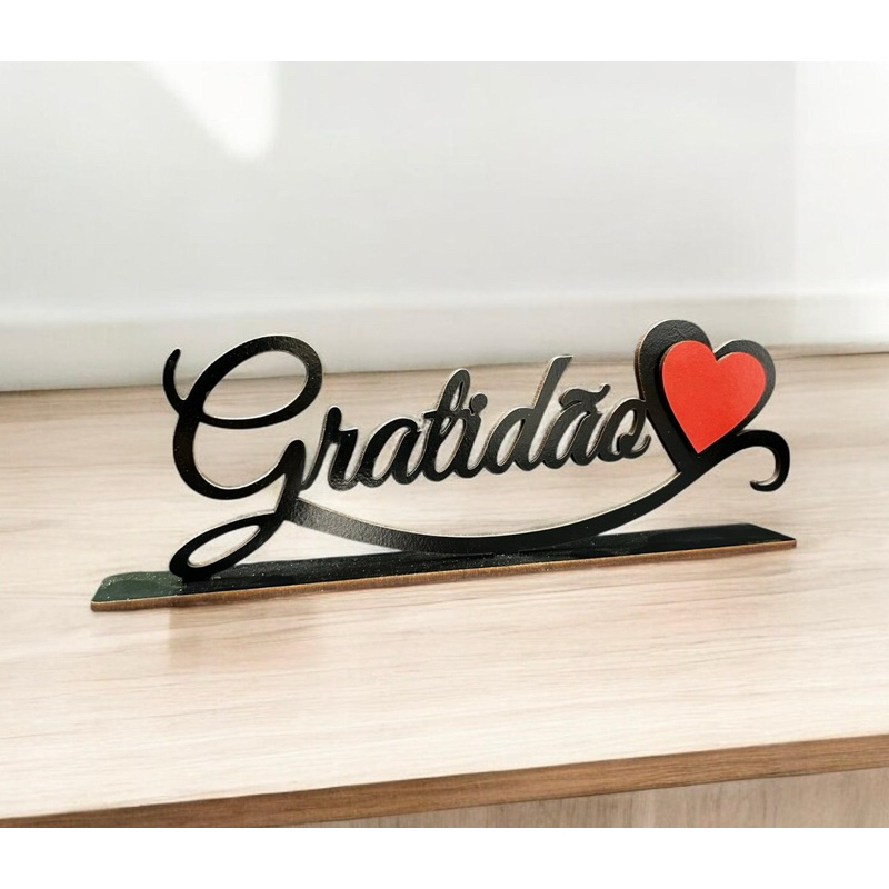 Palavra Decorativa GRATIDÃO em MDF Preto, Branco Brilhante Ideal para Sala, Escritório e Presentes