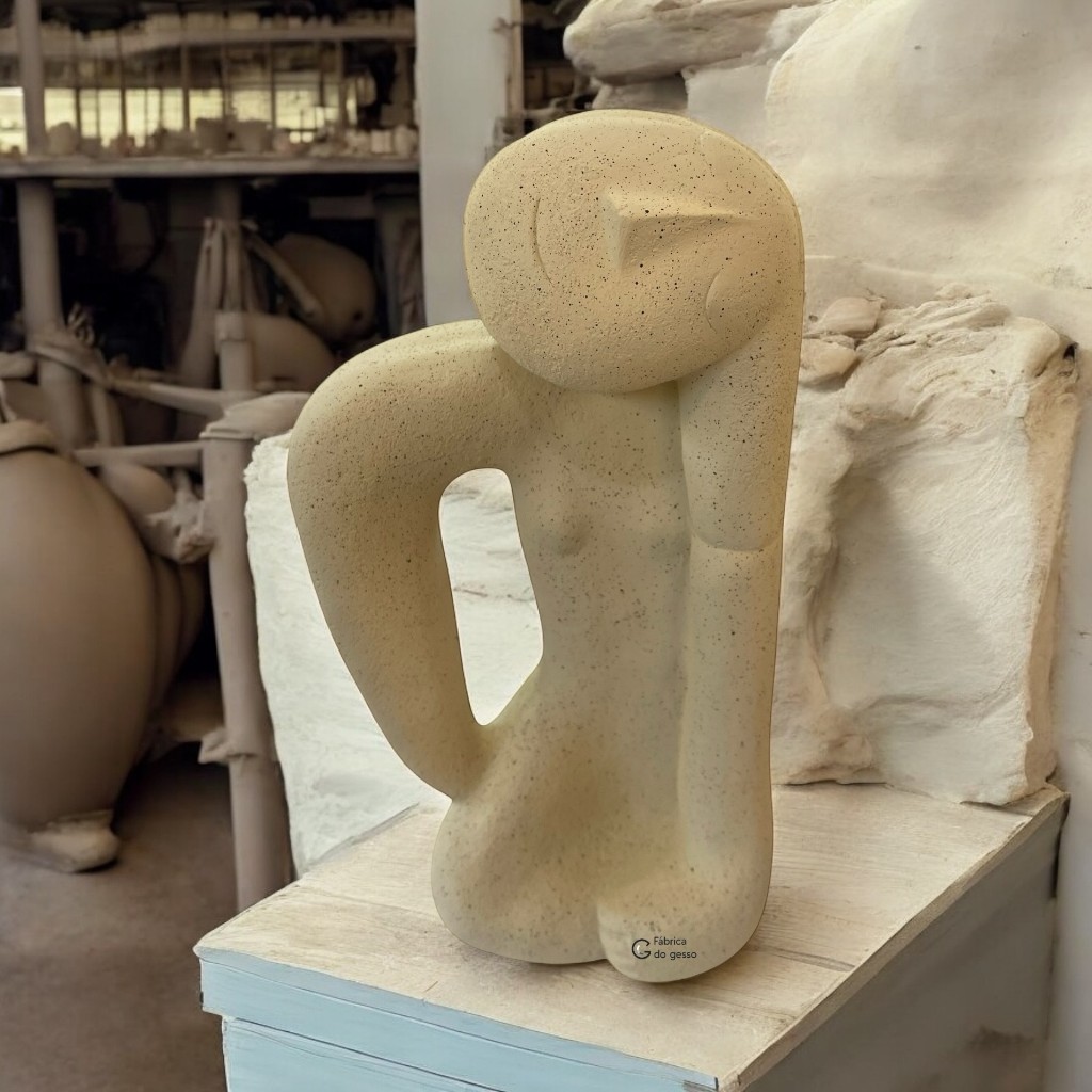 Escultura Baseada na obra abapuru na cor bege estatua 32 cm decorativa sala escritório