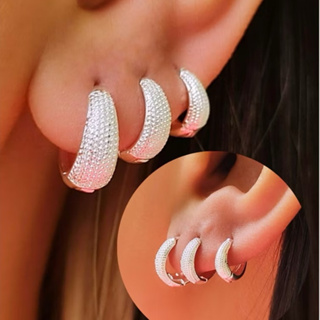 Kit Trio 3 Brincos Argolinha Gota Craquelada Banhada A Prata 925 Antialérgico em Oferta na Shopee