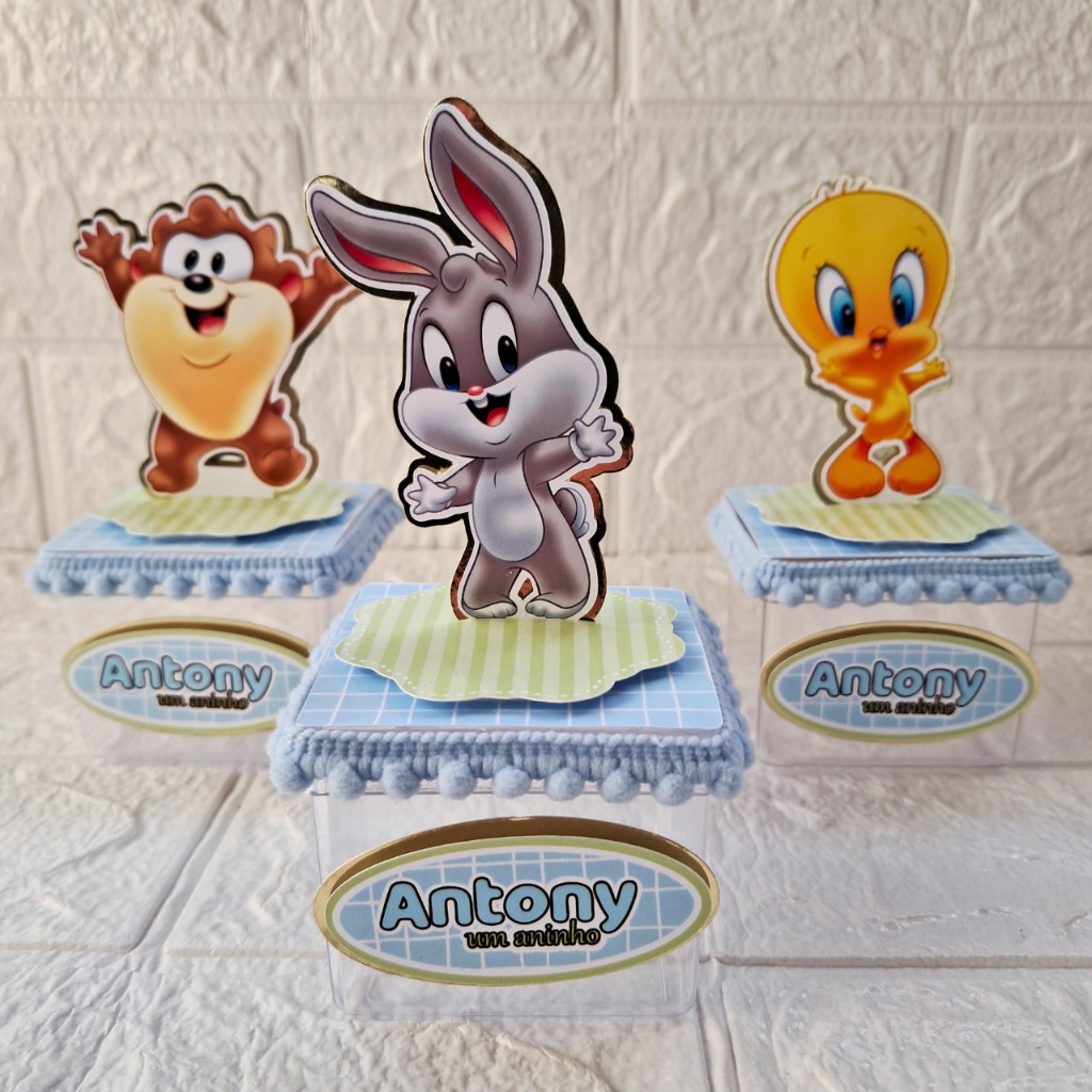 Lembrancinha Baby looney tunes menino caixa acrílica 6x6 | Baby looney tunes personalizado | Baby looney tubes decoração