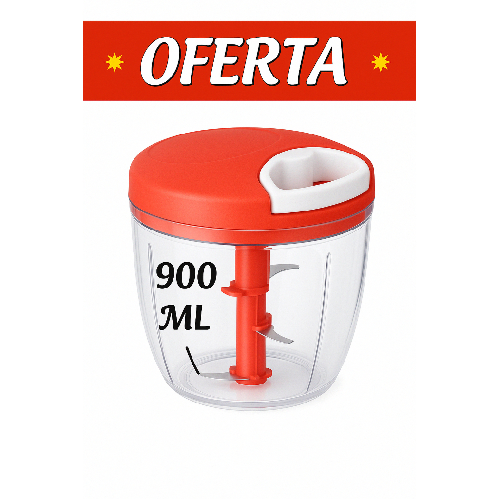 Processador e Triturador de Alimentos Manual Alho Cebola Legumes Carnes Extra Grande 5 Lâm...