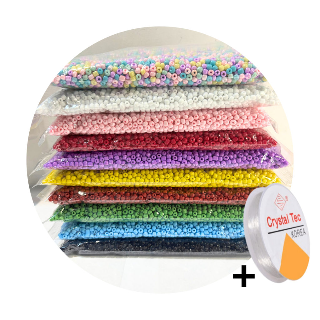 Imagem Kit de Miçangas Até 3450 peças + 1 Fio de Silicone , Miçanga  p/ artesanato em geral Colar Pulseira Tiara Chinelos