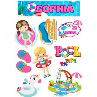 Topo para Bolo POOL PARTY Personalizados (2 modelo Menina , Menino) para FESTAS, Aniversários ,Comemorações em Oferta na Shopee