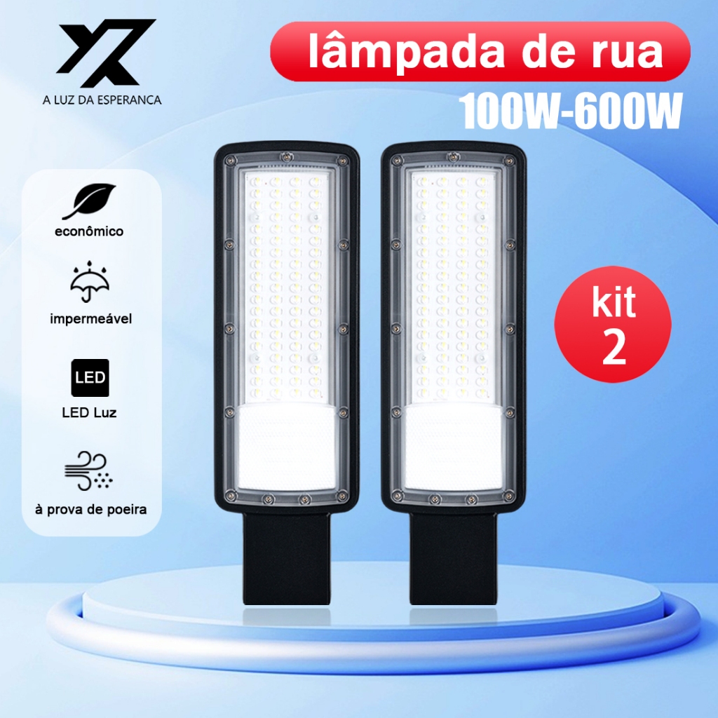 Kit 2 Luminaria Led Smd Rua Publica Poste 100W a 600W Prova Dagua IP67 Iluminação Pública