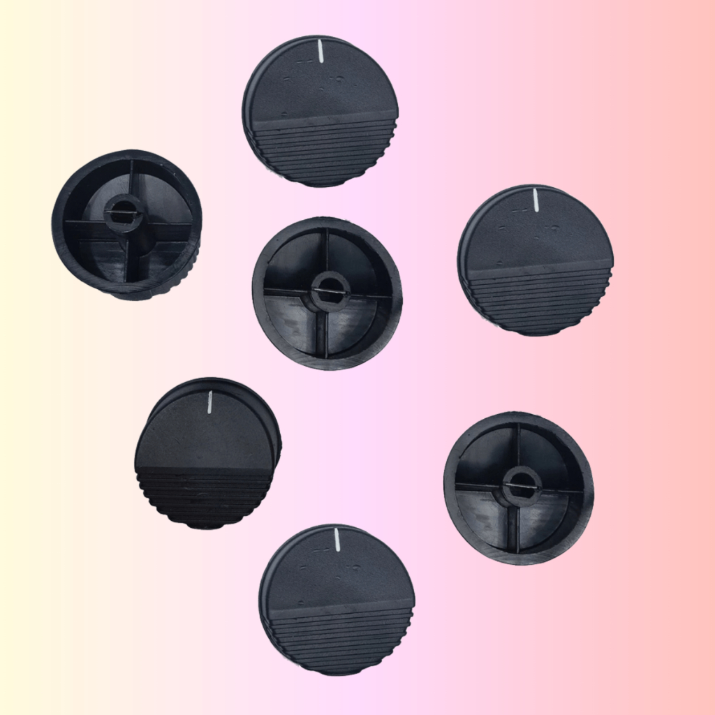 Botão Manípulo Fogão Dako modelo Gol Super / Vedete Antigo c/trava preto ( jogo com 7 pçs) 6 bocas + forno