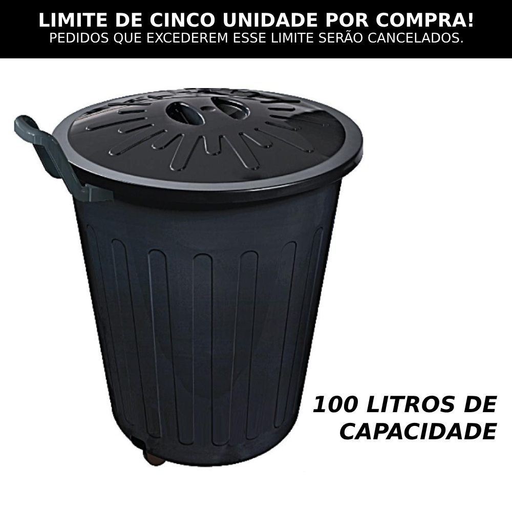 Lixeira 100 Litros Com Tampa E Rodas Preta ArqPlast
