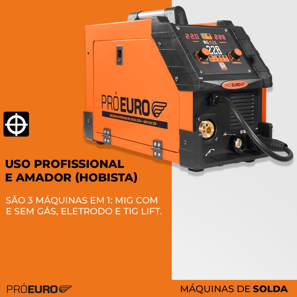 Detalhes do Máquina de Solda Multiprocesso 228a MIG, Eletrodo e TIG LIFT 220v Flex c/ acessórios  - Pró Euro
