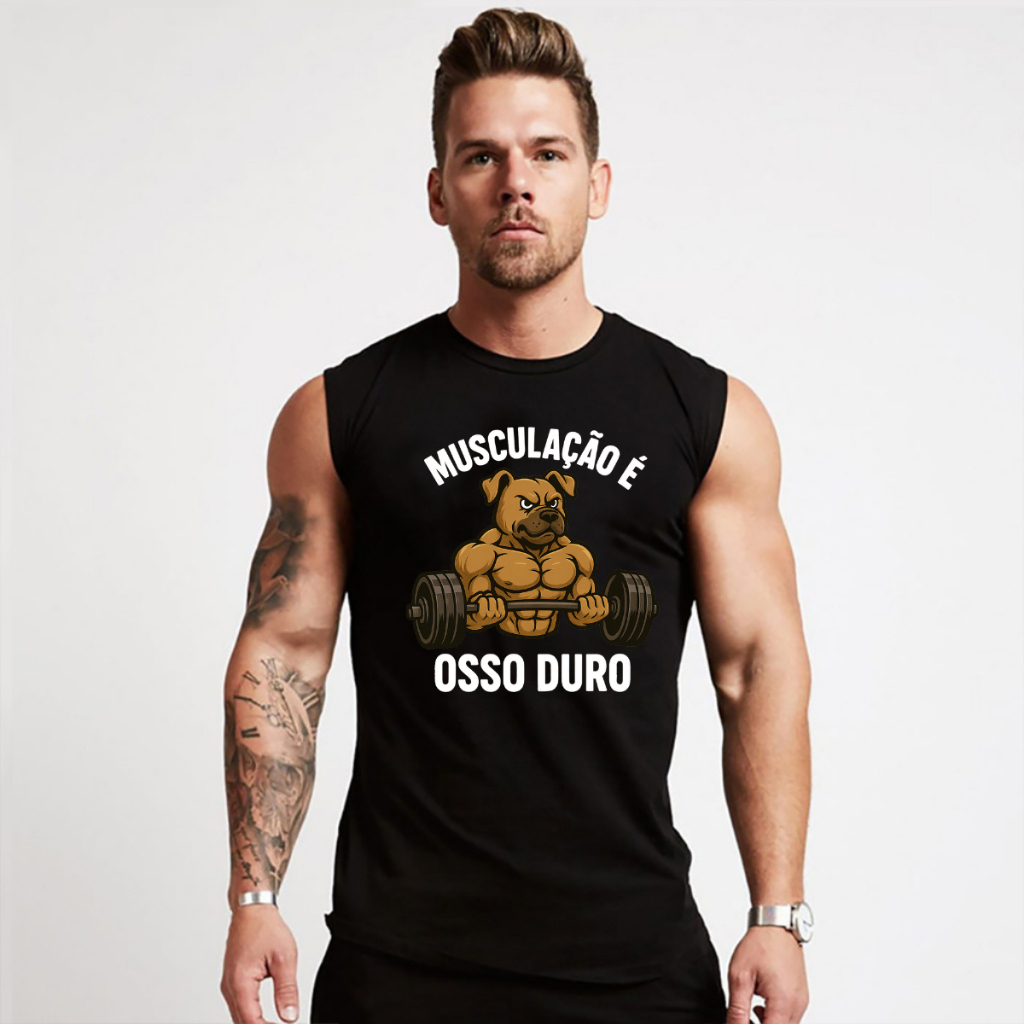 Camiseta Regata Masculina Oversized Machão Musculação Osso Duro Academia Longline