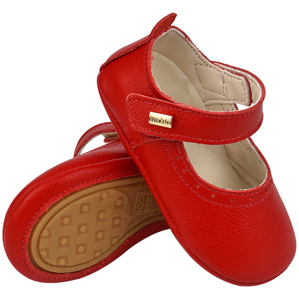 Sapatilha Menina Bebê Sapato Feminino Boneca em Couro Macio Legítimo Antiderrapante