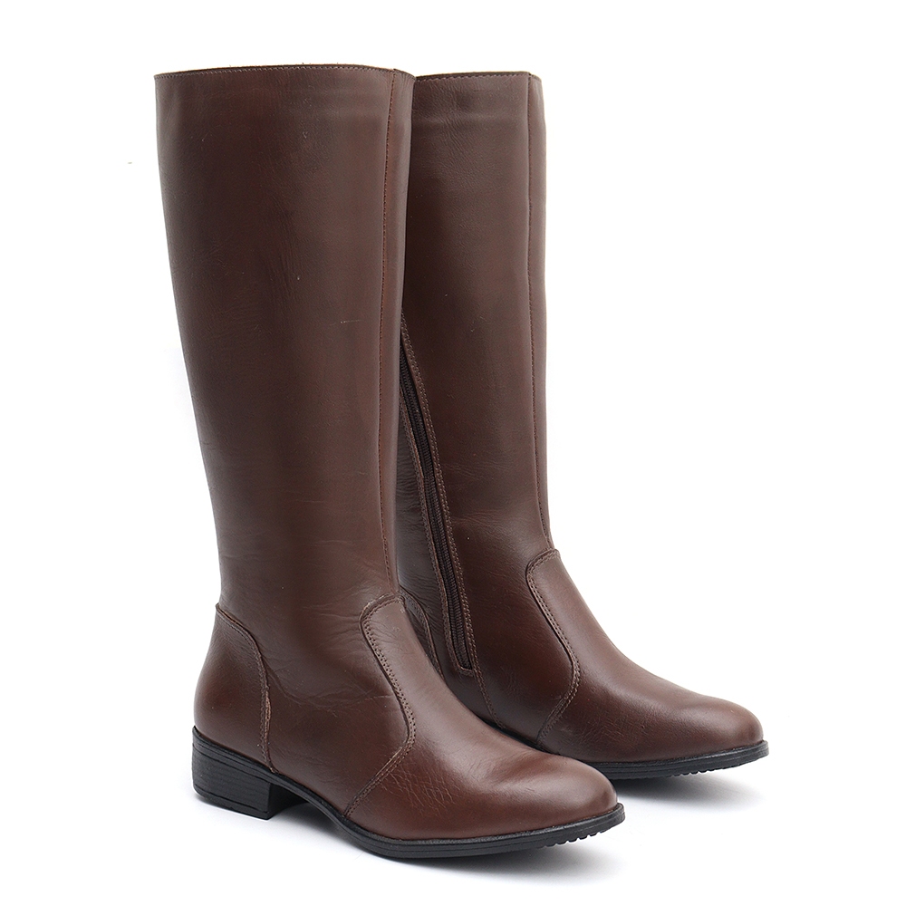 Bota Feminina Montaria em Couro Legitimo Bico Fino Cano Longo