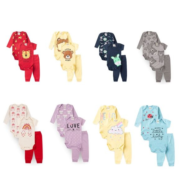 KIT 21 PEÇAS BODY MANGA CURTA ,LONGA  BEBÊ MENINA E MENINO 100% ALGODÃO CALÇA LISA P AO GG